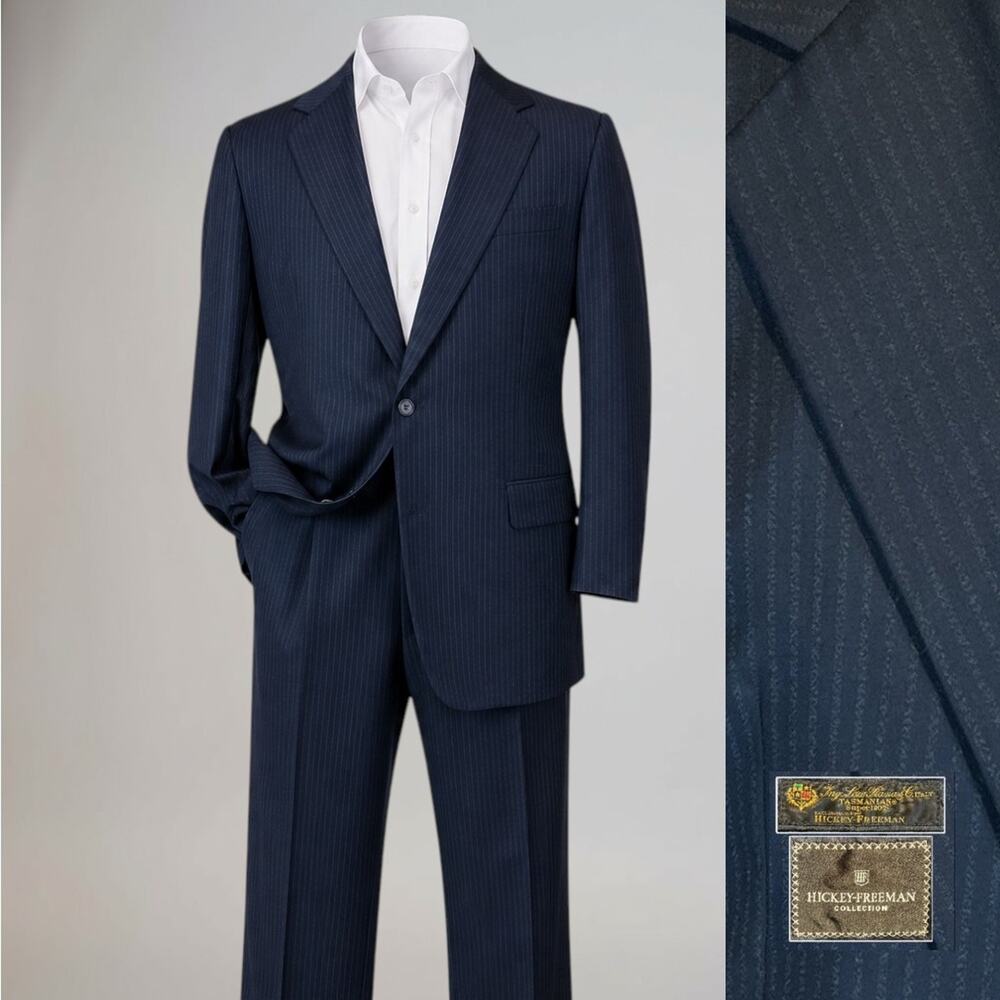 Loro Piana x Hickey Freeman 42-43L 38x29 Navy Stripe Classic Short Arms